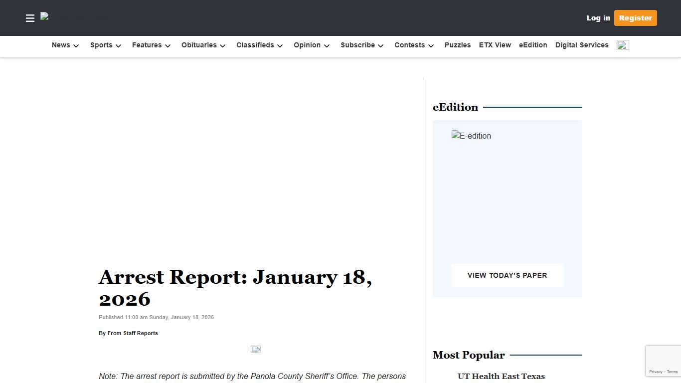 Arrest Report: January 18, 2026 | Panola Watchman