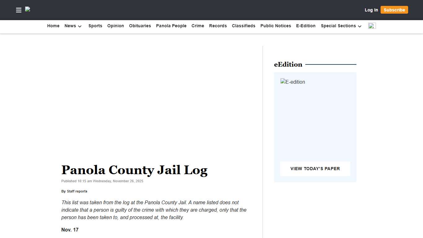Panola County Jail Log | The Panolian
