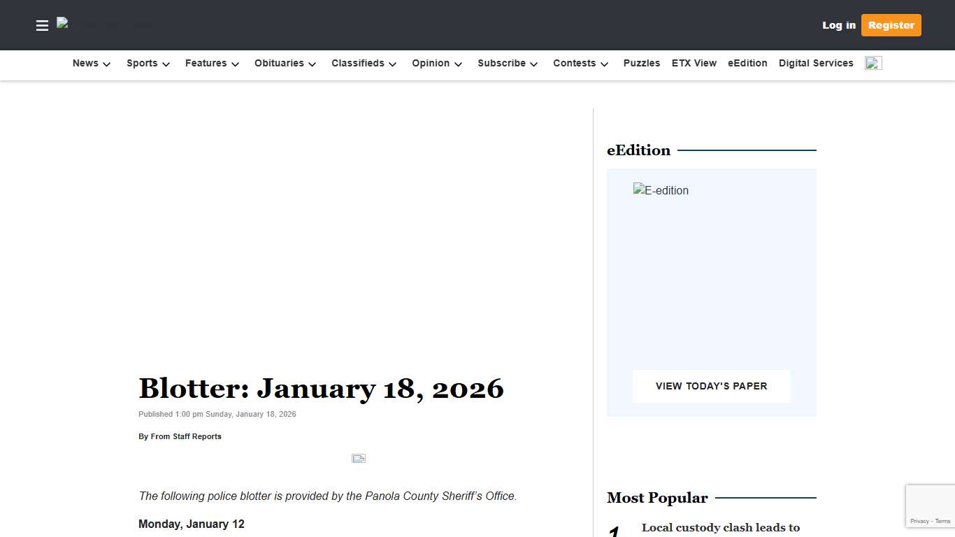 Blotter: January 18, 2026 | Panola Watchman